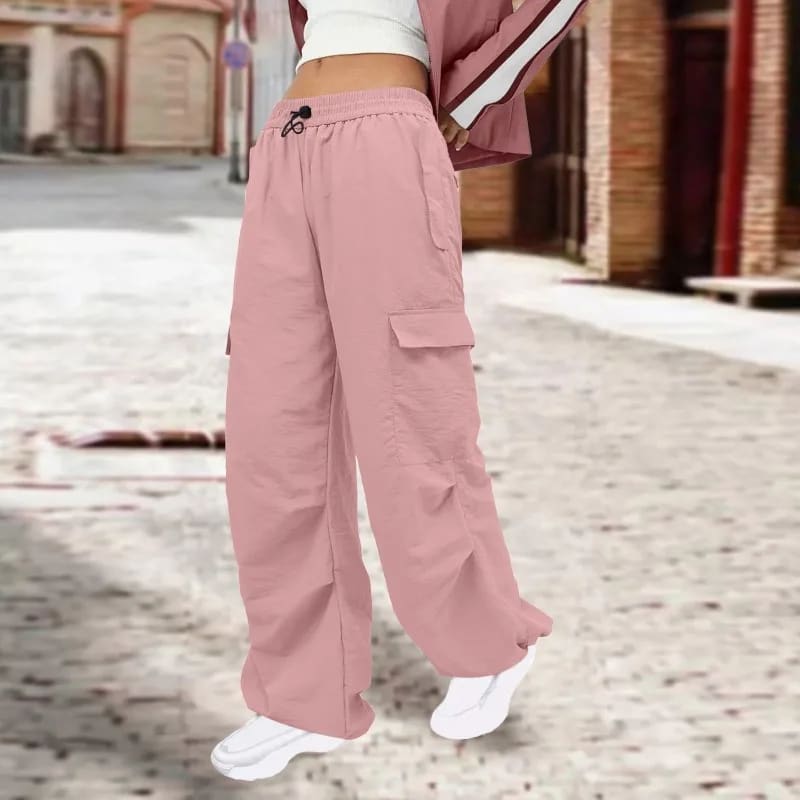 Multi Pocket Cargo Pants Women’s High Waist Trousers Pink