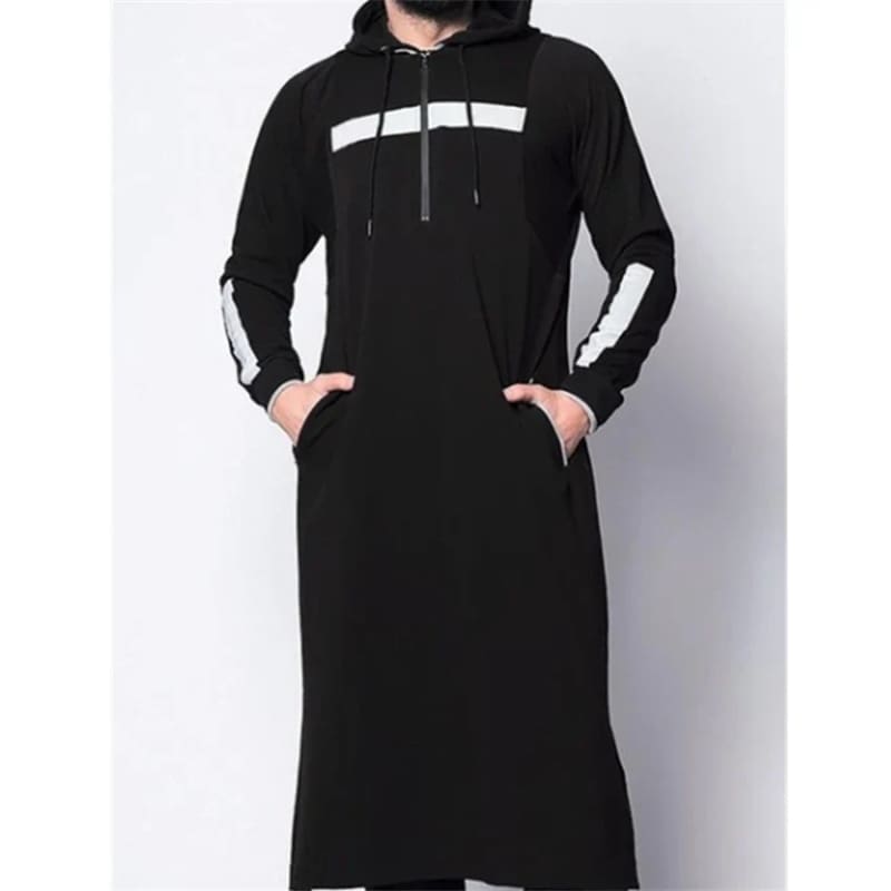 Mens Hooded Thobe Jubba Casual Long Sleeve Sweatshirt