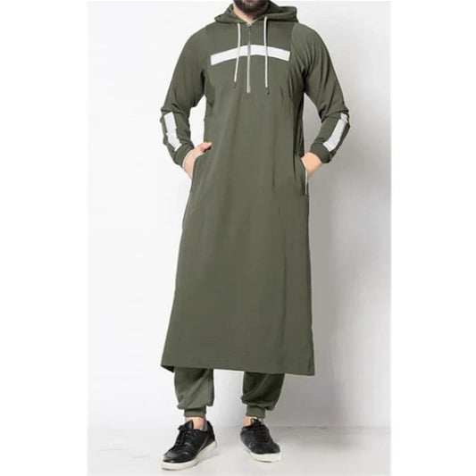 Mens Hooded Thobe Jubba Casual Long Sleeve Sweatshirt