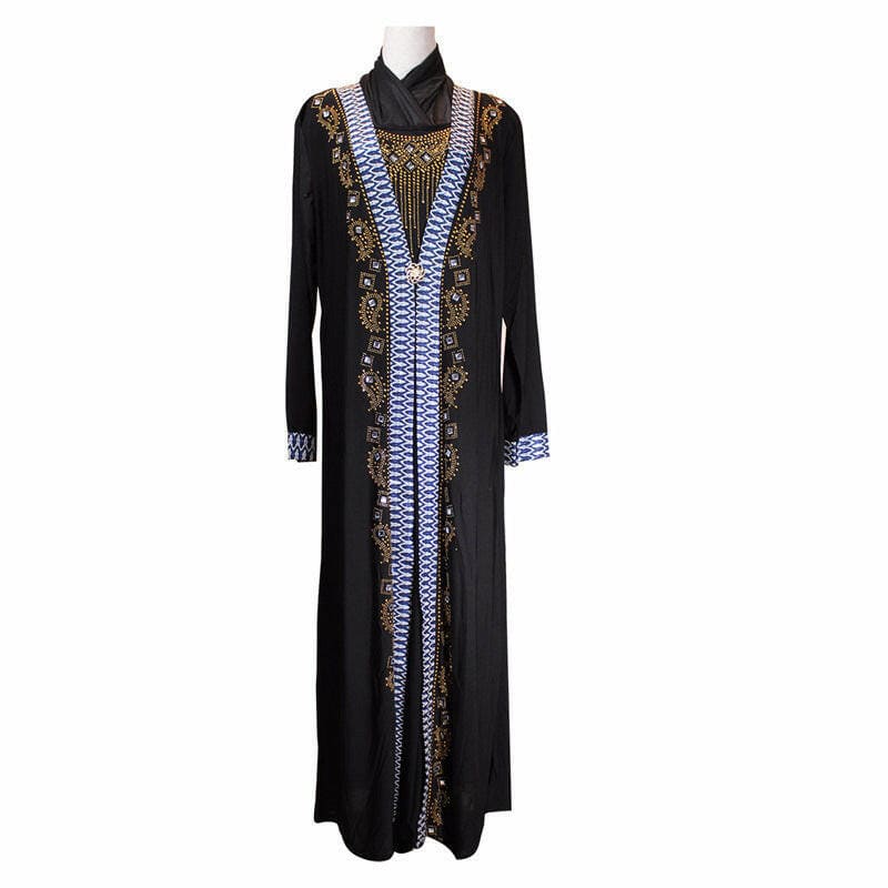 Muslim Ramadan Luxurious Fashion Beaded Dress Blue / L