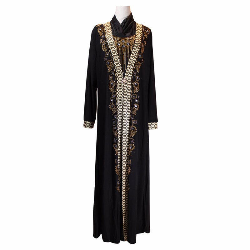 Muslim Ramadan Luxurious Fashion Beaded Dress Gold / L