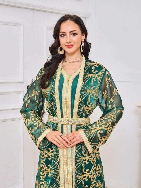 Muslim Robe Womens Embroidered Two-Piece Dress Set