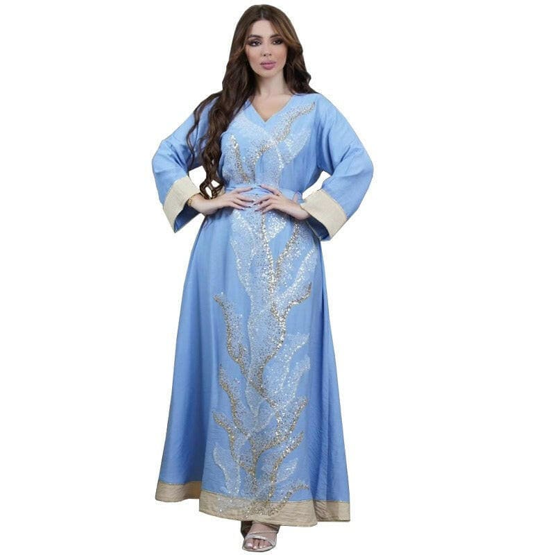 Muslim Robes Embroidered Beads Abaya Middle Eastern Clothing