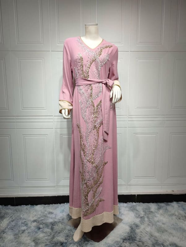 Muslim Robes Embroidered Beads Abaya Middle Eastern