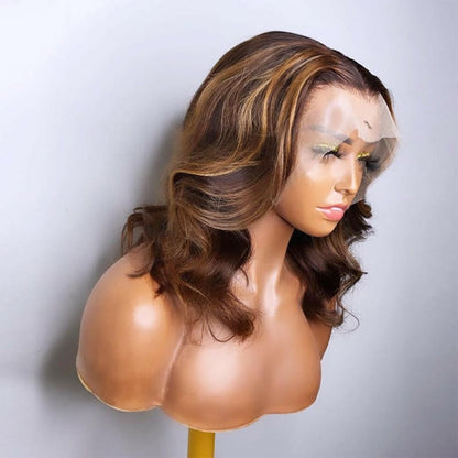 Natural Brown Hi-lighted Lace Big Wave Synthetic Wig