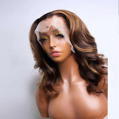 Natural Brown Hi-lighted Lace Big Wave Synthetic Wig