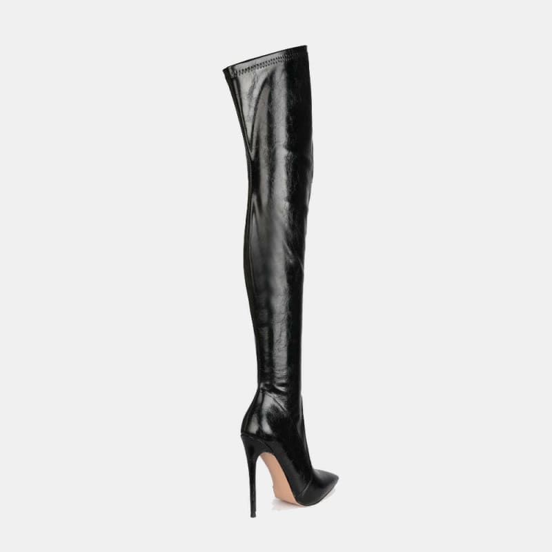 New Black High Heel Thigh Length Pointed Toe Boots