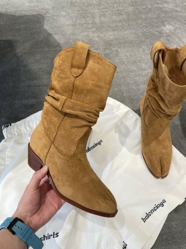 Split Toe Suede Ankle Boots with Chunky Heel