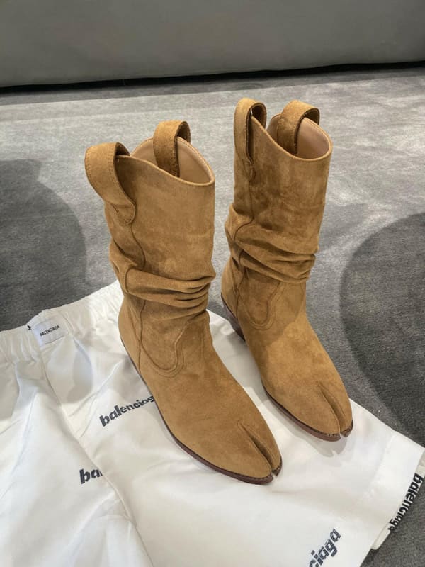 Split Toe Suede Ankle Boots with Chunky Heel Khaki / 35