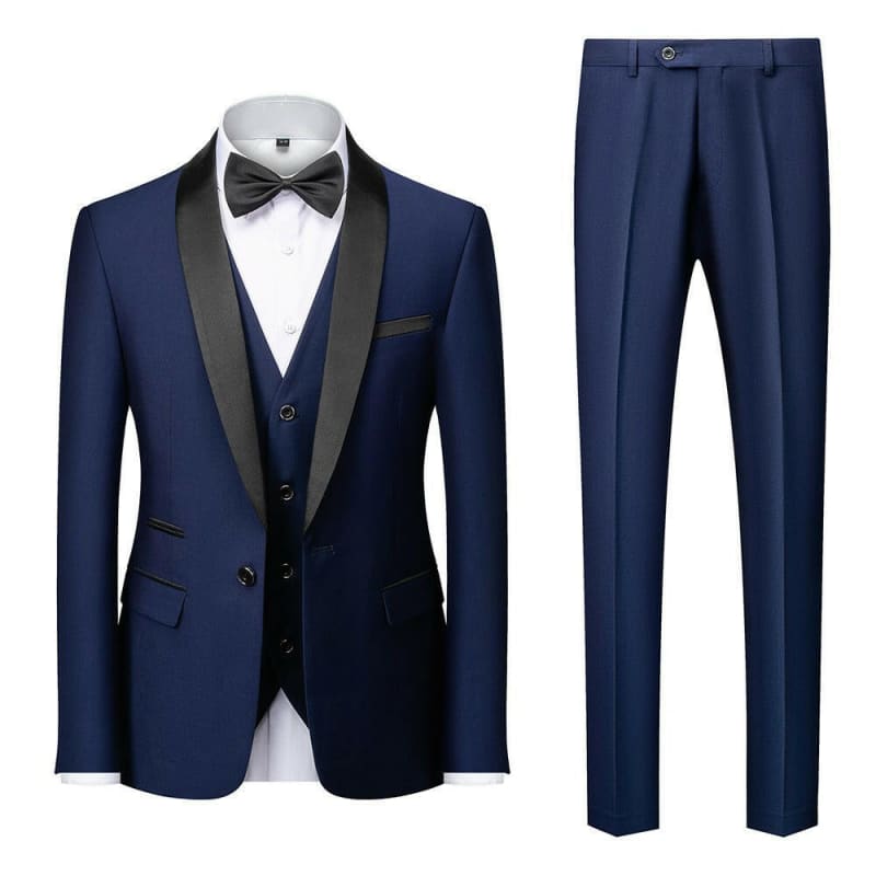 New Grooms Men Wedding Shawl Lapel Tuxedos dark blue / S