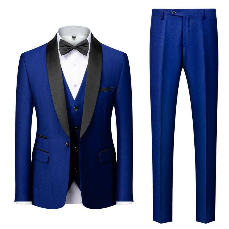 New Grooms Men Wedding Shawl Lapel Tuxedos royal blue / S