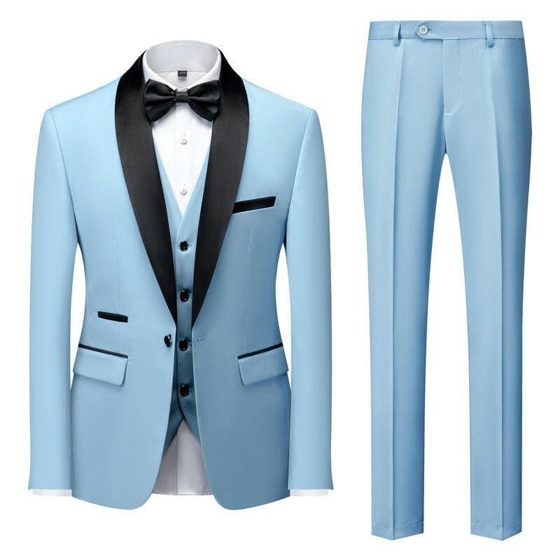 New Grooms Men Wedding Shawl Lapel Tuxedos sky blue / S