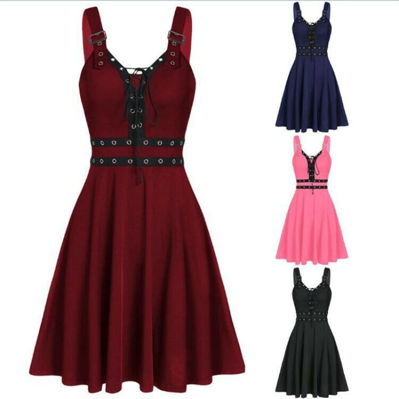 Gothic Punk Panelled Steampunk Slip Dress for Women