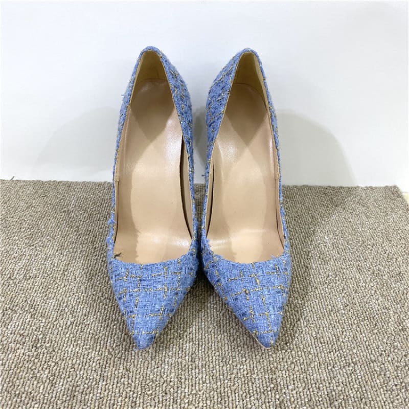 Woven High Heel Stiletto Shoes with Shallow Mouth Sky Blue