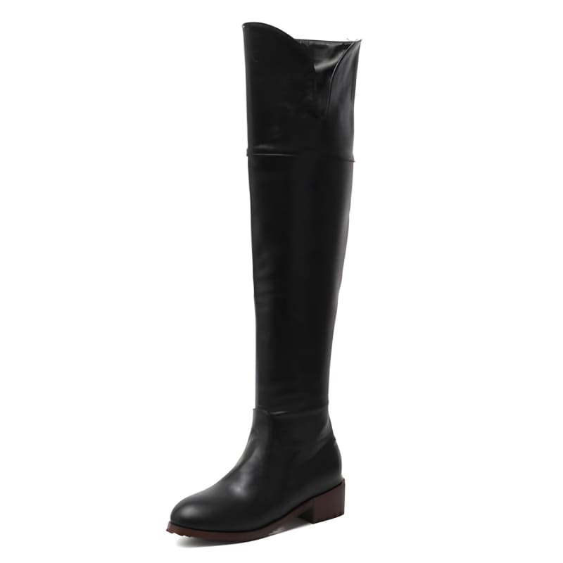 Over the Knee Flat Low Square Heel Ladies Boots Black / 34