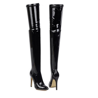 Over The Knee Patent Leather High Heel Womens Boots - Bold