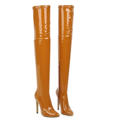 Over The Knee Patent Leather High Heel Womens Boots - Bold