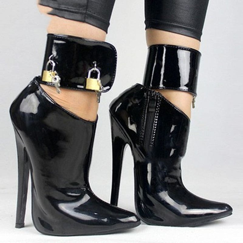 Patent High Stiletto Heel Shoes with Padlock Detail