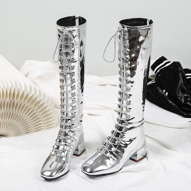 Patent Leather Lace-up Multi Hole Boots - Pleasures and Sins