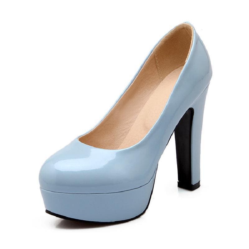 Unisex Patent Platform Low Cut Thick Heel Shoes Fashion