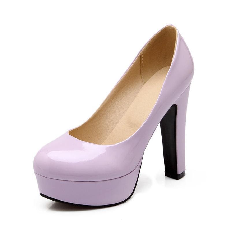Patent Platform Low Cut Thick Heel Shoes In Plus Sizes