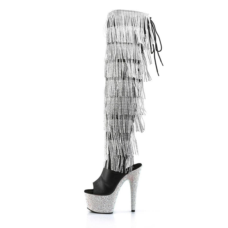 Peep Toe Platform Heel Boots | Rhinestone Fringe Nightclub