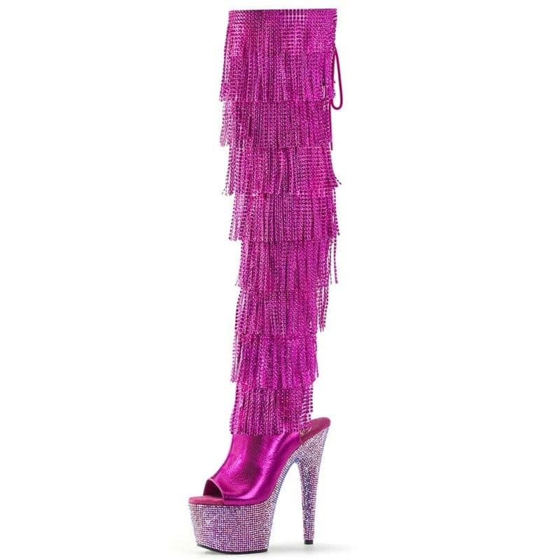 Peep Toe Platform Heel Boots | Rhinestone Fringe Nightclub