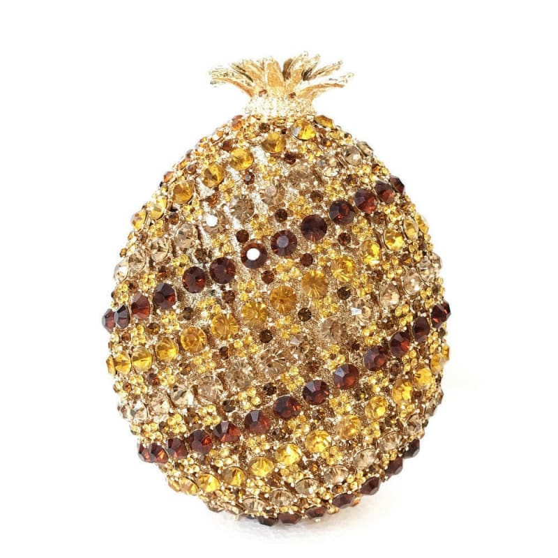 Pineapple Shaped Crystal Diamante Banquet Bag gold