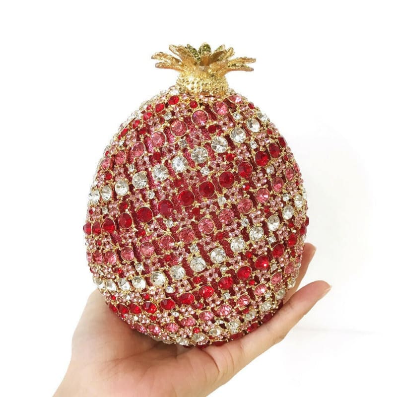 Pineapple Shaped Crystal Diamante Banquet Bag red