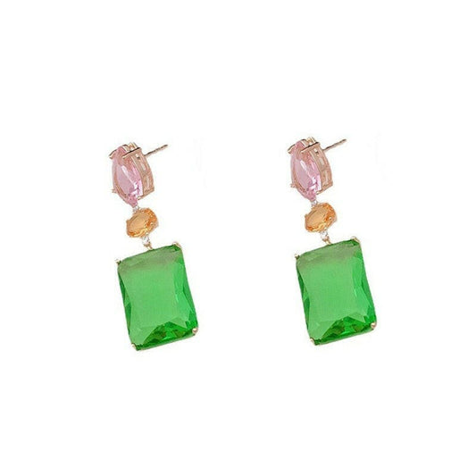 Pink Droplet Geometric Square Earrings Luxury Zircon