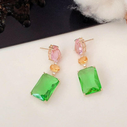 Pink Droplet Geometric Square Earrings Luxury Zircon