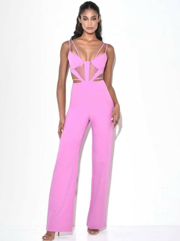 Pink High Waist Wide Leg Sexy Party Jumpsuit