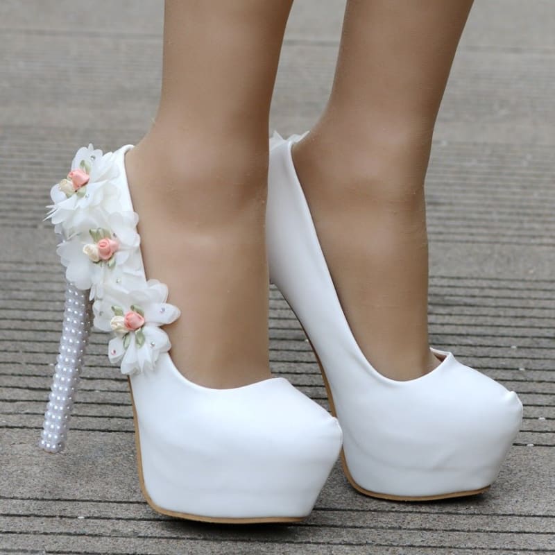 Platform High Heel Wedding/bridal Round Toe Pearl Shoes - Pleasures and Sins