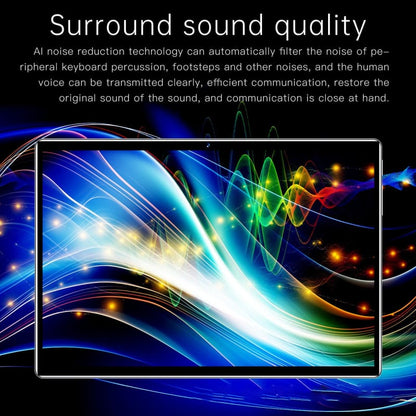 Colorful, dynamic waveforms emerging from a flat-screen display to illustrate surround sound technology.