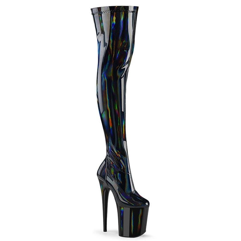 Plus Size Patent Leather High Heel Thigh Length Round Toe