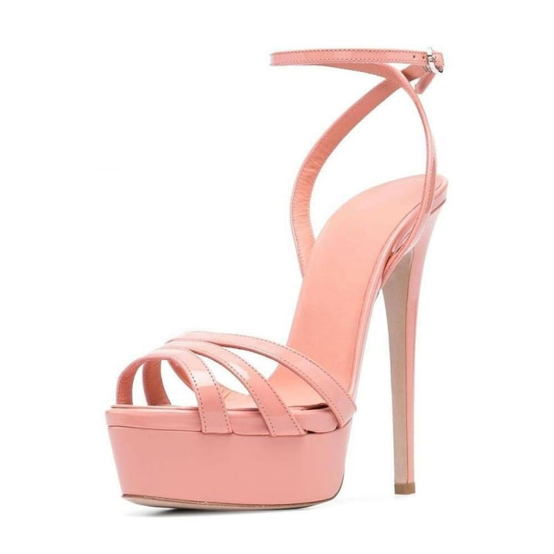 Plus Size Platform Sandals with Ankle Buckle Slim Heels