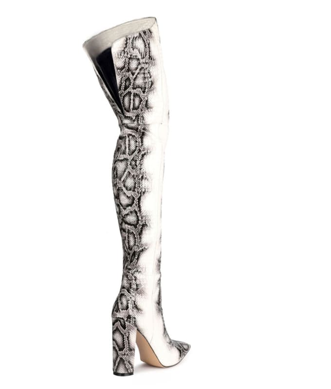 Pointed Snakeskin High Over The Knee Boots Plus Size - Boots