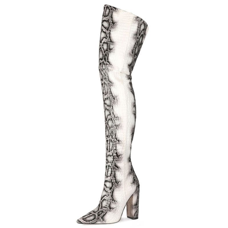 Pointed Snakeskin High Over The Knee Boots Plus Size