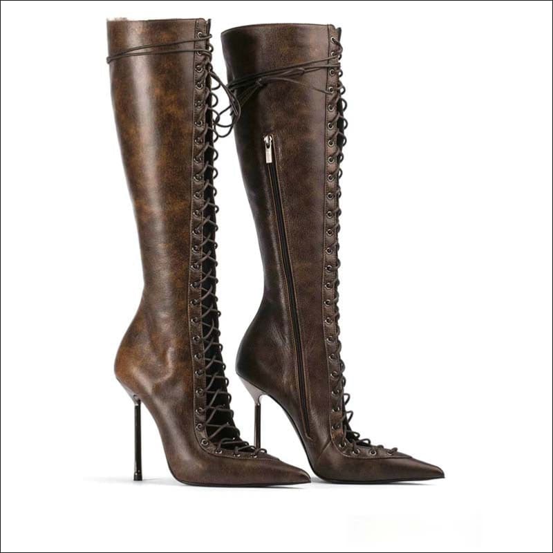 Pointed-Toe Stiletto Heel Dominatrix Sandal Boots