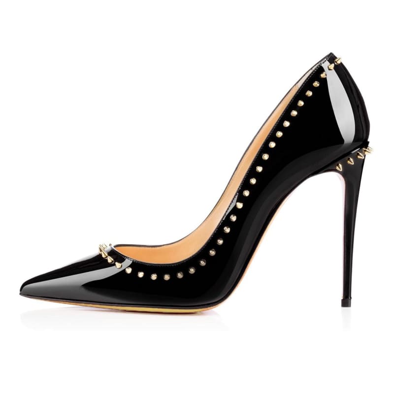 Pointed Toe Studded High Heel Unisex Pumps Black / 34