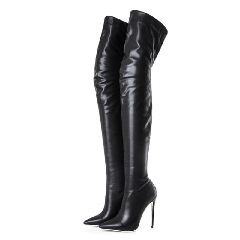Pointy Back Zipper Stiletto Skinny Leg Boots Women's Over-the-knee Shiny Leather Boots In 5 Stunning Colours - Pleasures and Sins