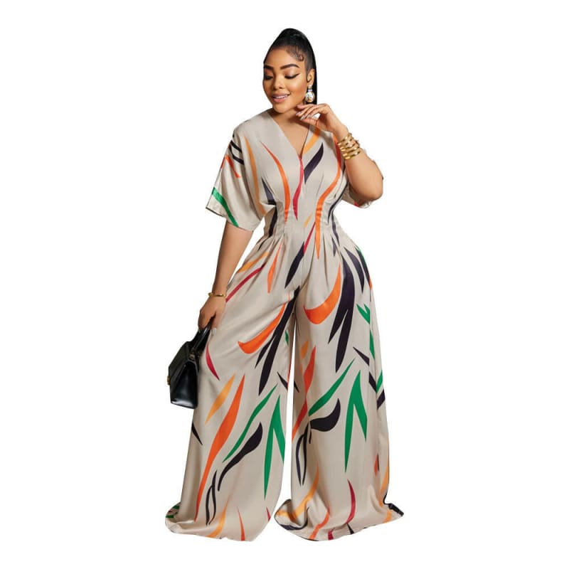 Printed Batwing Half Sleeve High Waist Wide Leg Jumpsuit