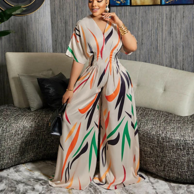 Printed Batwing Half Sleeve High Waist Wide Leg Jumpsuit