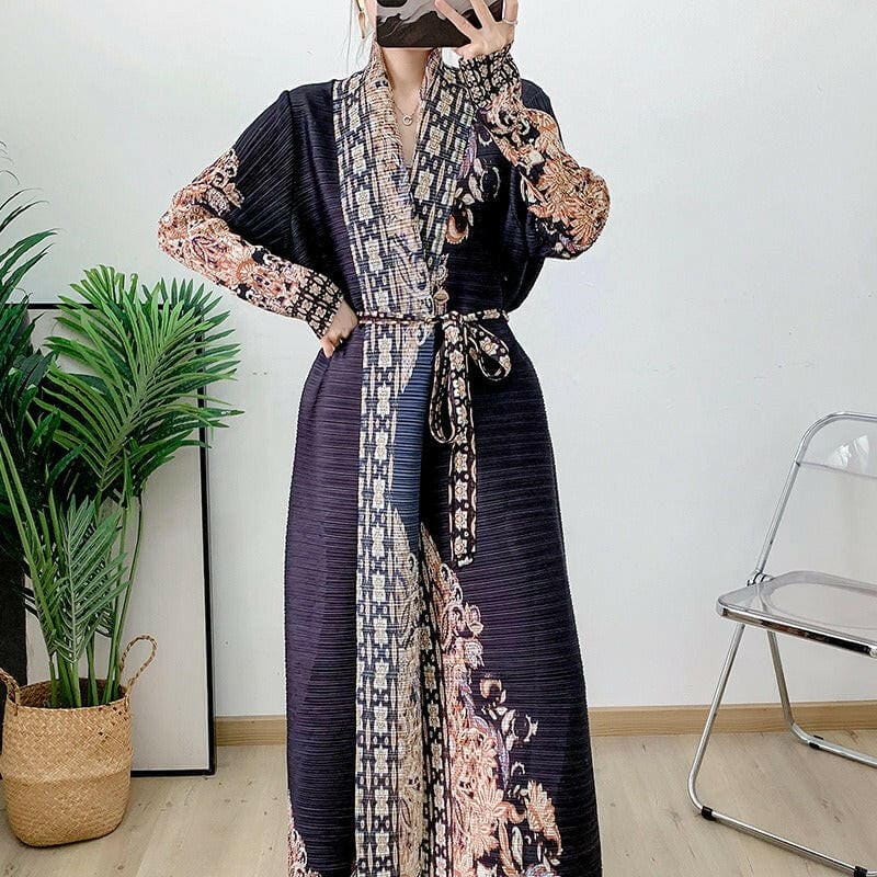 Printed Black Long Sleeve Muslim Robe Cloak Online