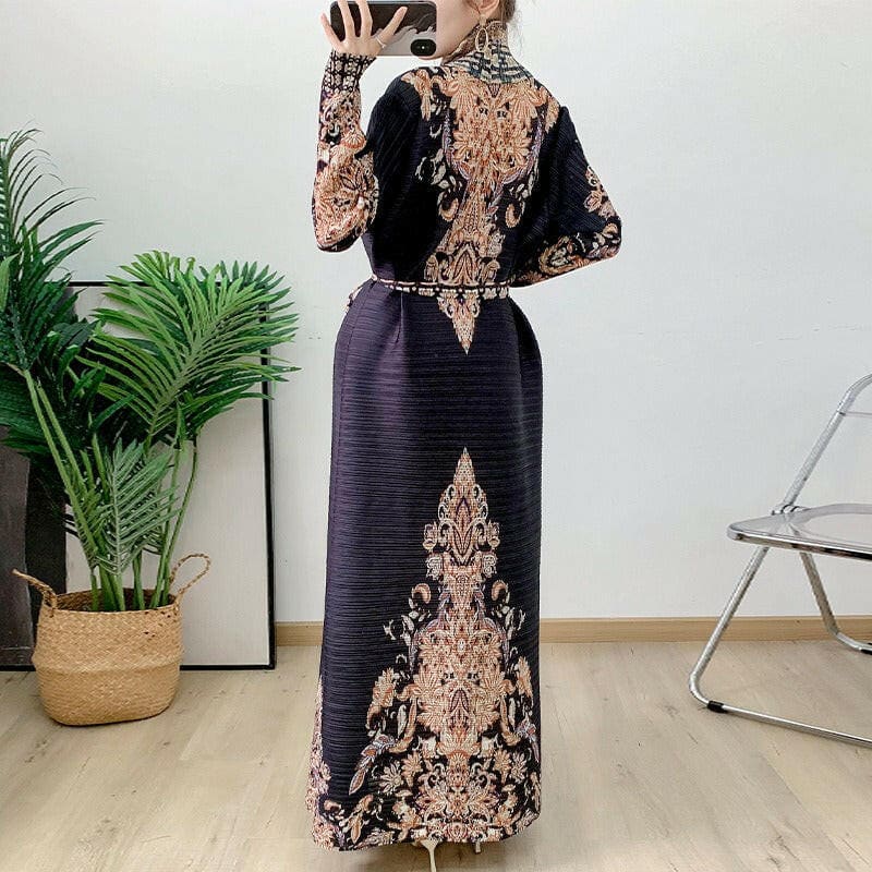 Printed Black Long Sleeve Muslim Robe Cloak Online