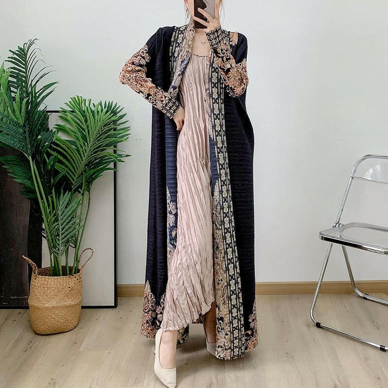 Printed Black Long Sleeve Muslim Robe Cloak Online