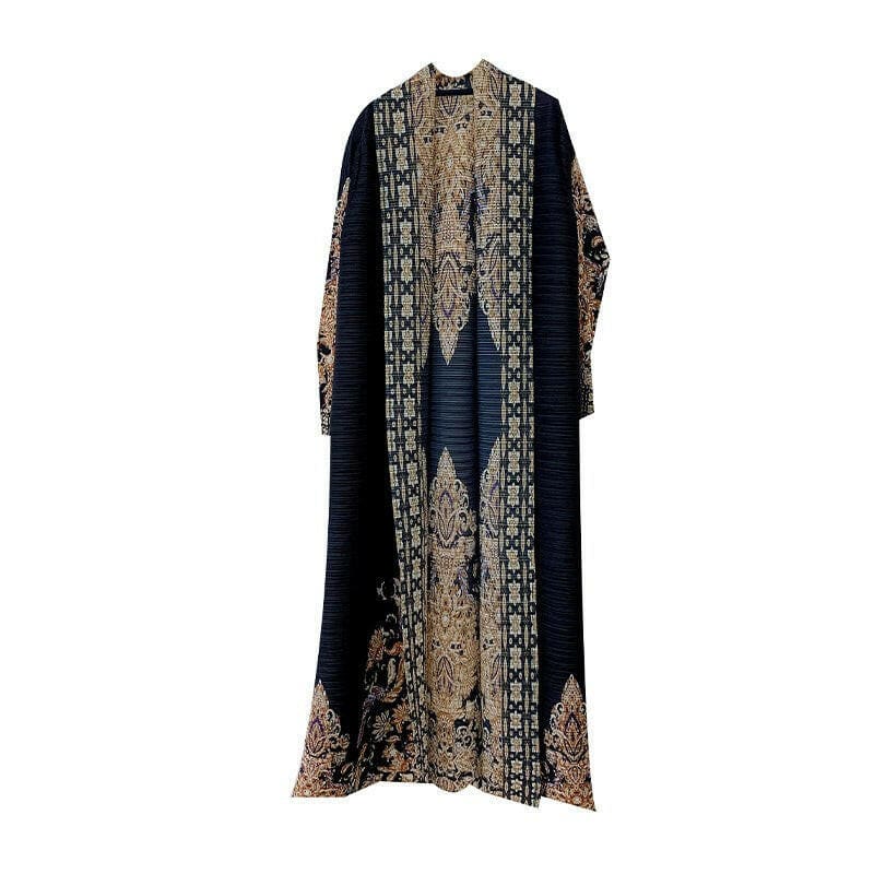 Printed Black Long Sleeve Muslim Robe Cloak Online