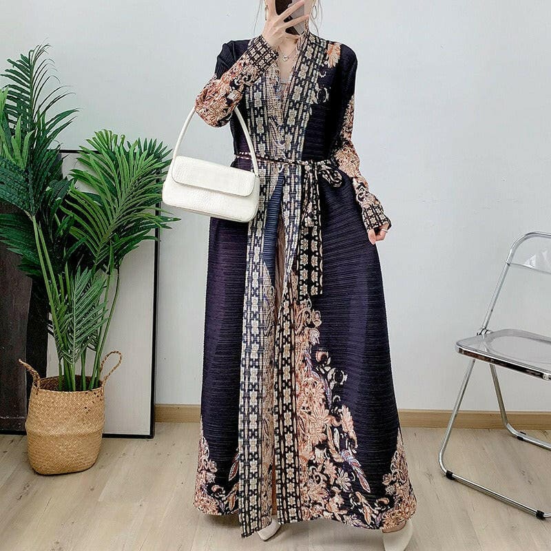 Printed Black Long Sleeve Muslim Robe Cloak Online