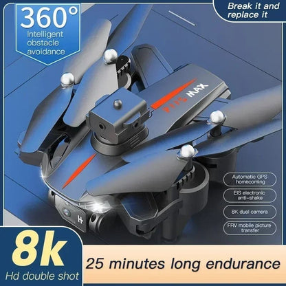 Sleek black and gray drone with folding arms and multiple cameras.