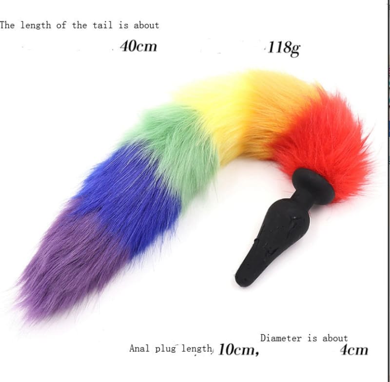 Rainbow Pride Faux Fox Tail Butt Plug - Sex Toy